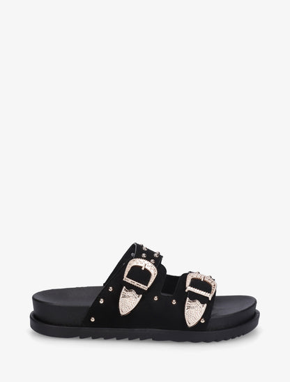 Claquettes cloutées en suédine - Noir - 1