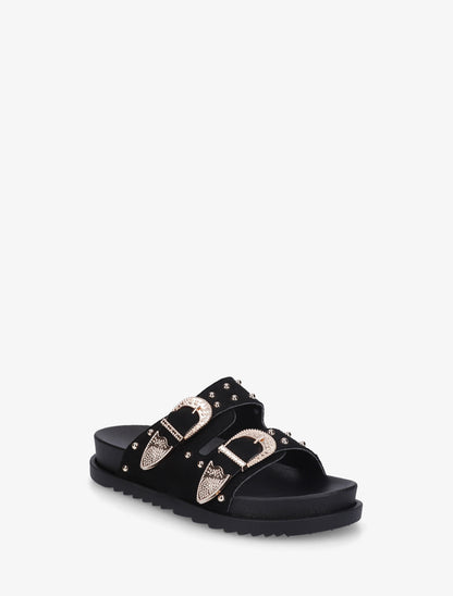 Claquettes cloutées en suédine - Noir - 2