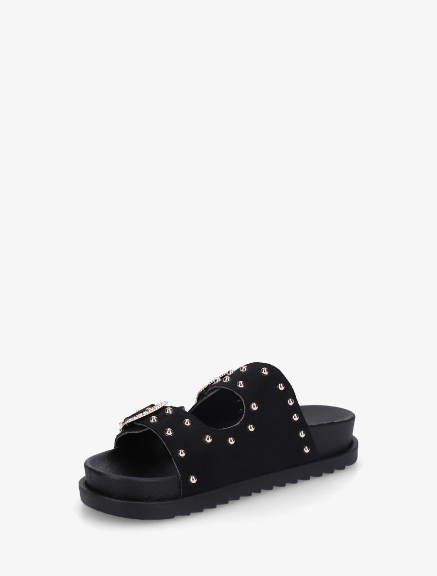 Claquettes cloutées en suédine - Noir - 3