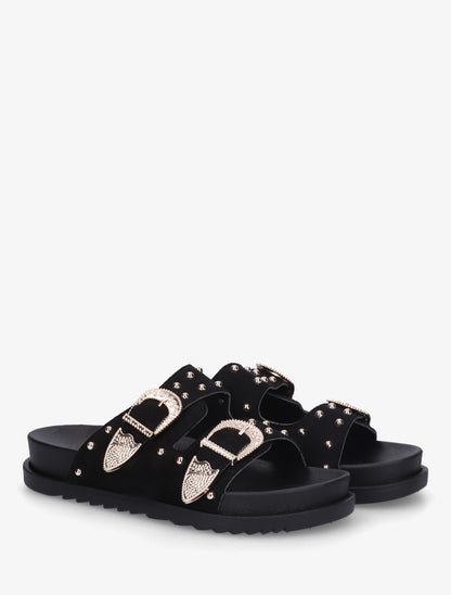 Claquettes cloutées en suédine - Noir - 4