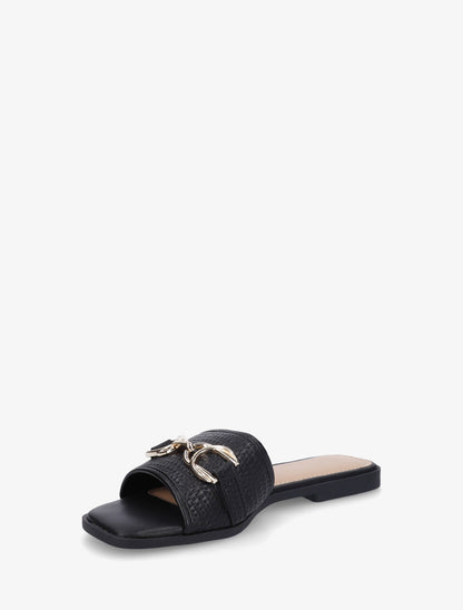Claquettes plates en raphia à boucle décorative - Noir - 3