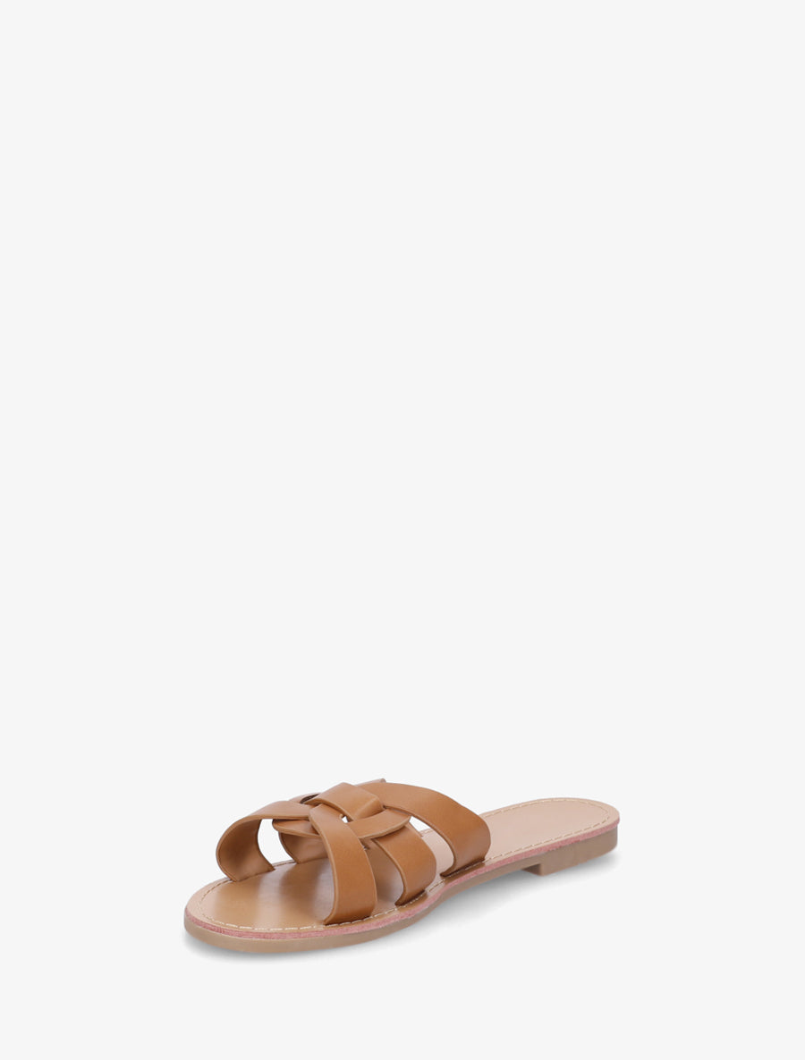 Claquettes en simili à brides entrelacées - Camel - 3