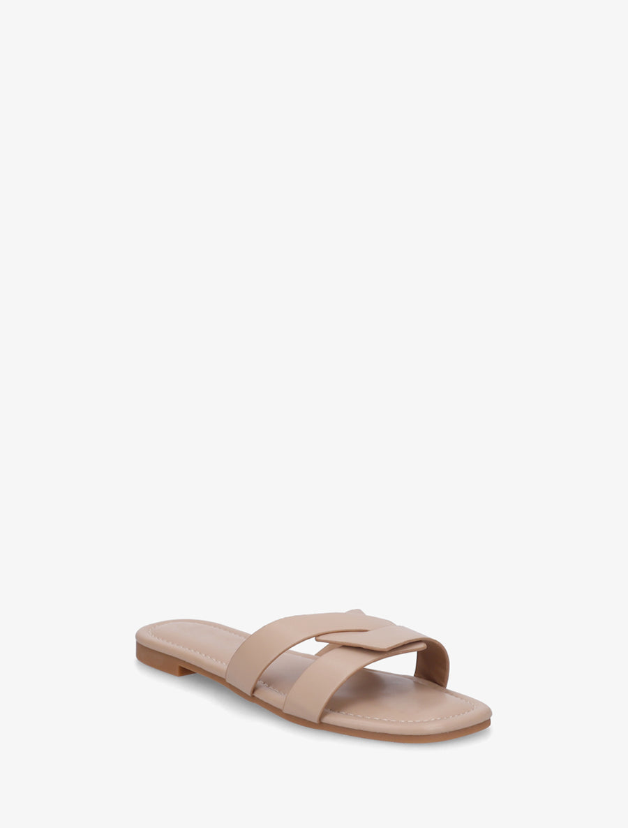 Claquettes en simili à brides entrecroisées - Taupe - 2