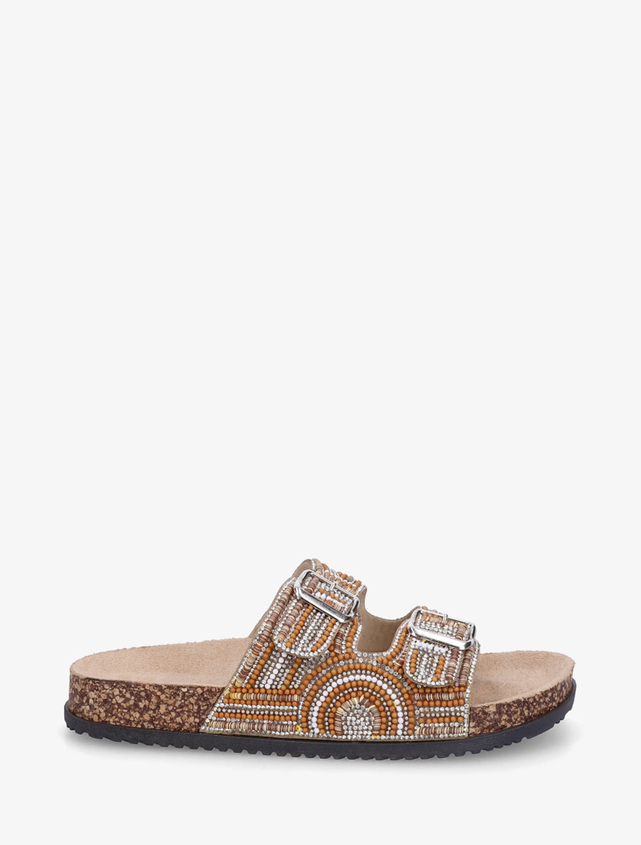 Claquettes strassées à double brides - Camel - 1