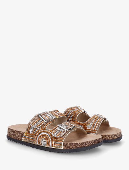 Claquettes strassées à double brides - Camel - 4
