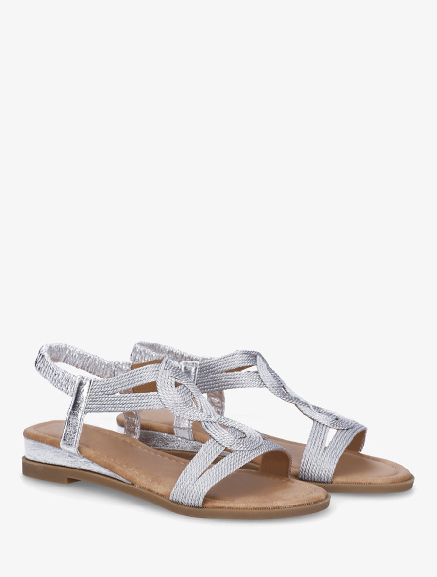 Nu-pieds style corde à tour de cheville élastiquée - Argent - 4