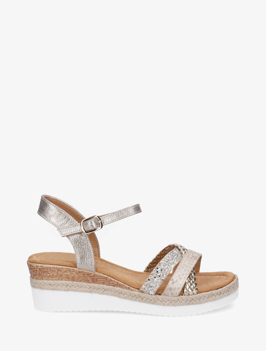 Sandales compensées à brides dépareillées - Or - 1