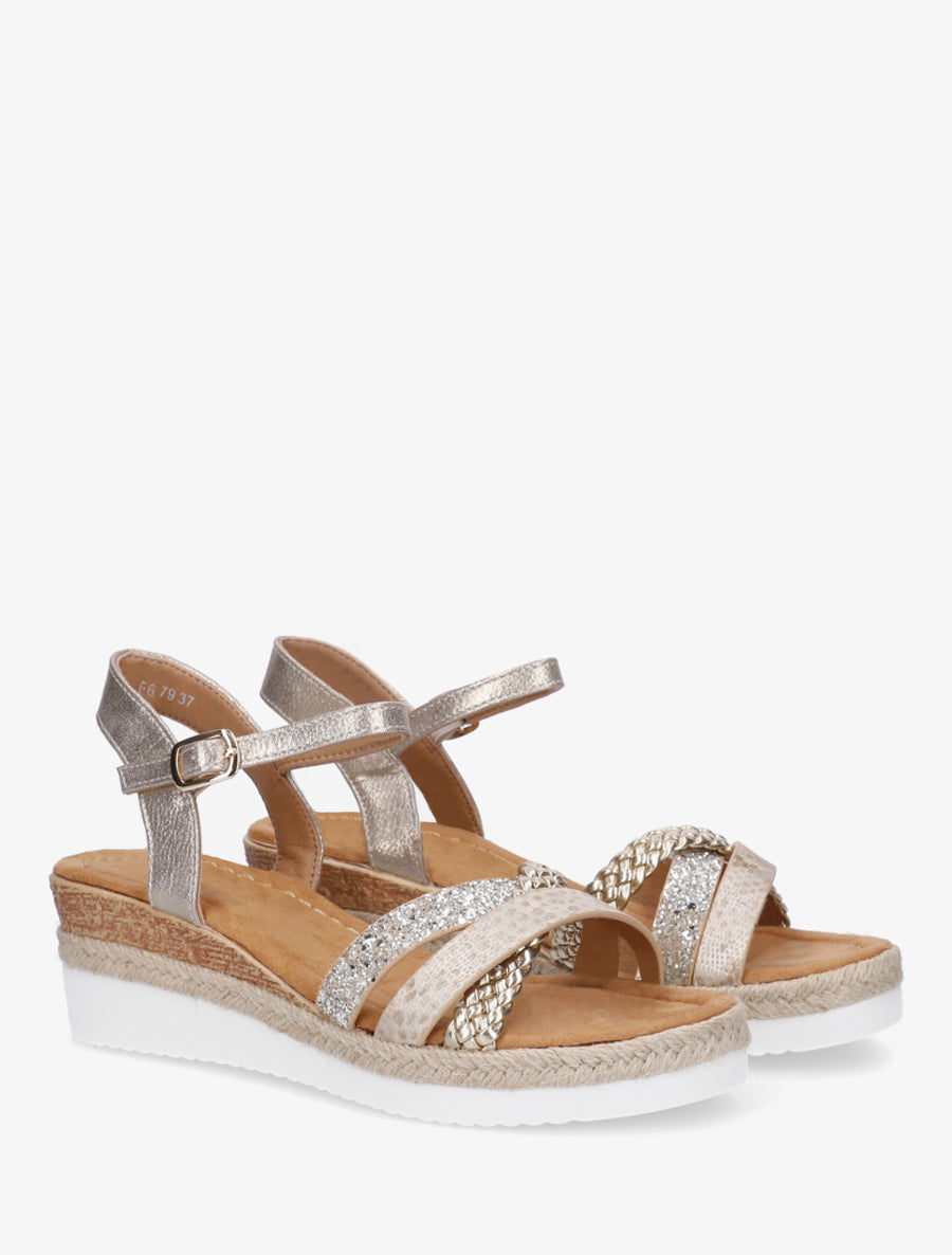 Sandales compensées à brides dépareillées - Or - 4