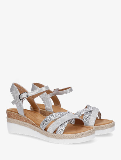 Sandales compensées à brides dépareillées - Argent - 4