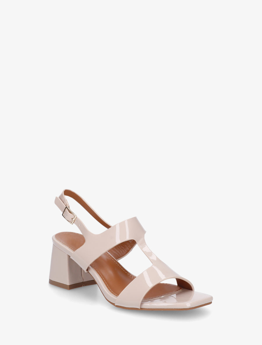 Sandales mi-hautes en simili vernis - Beige - 2