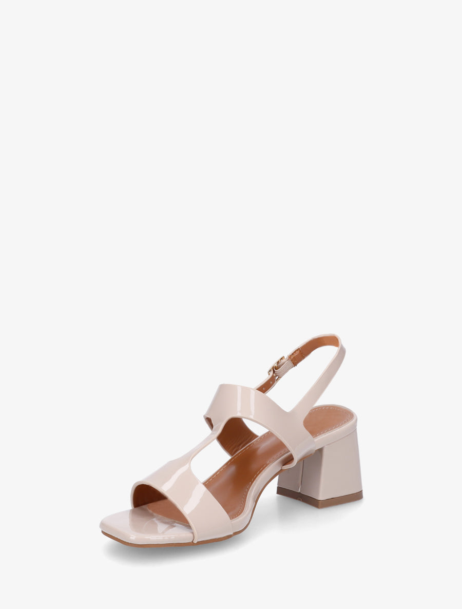 Sandales mi-hautes en simili vernis - Beige - 3