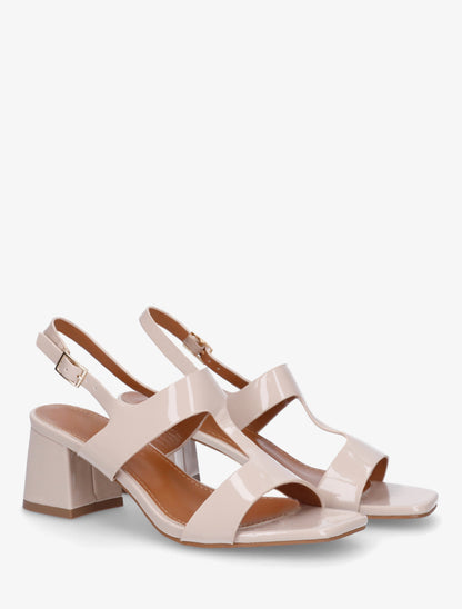 Sandales mi-hautes en simili vernis - Beige - 4