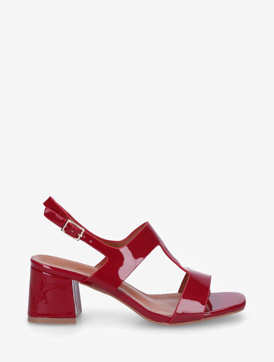 Sandales mi-hautes en simili vernis - Rouge - 1