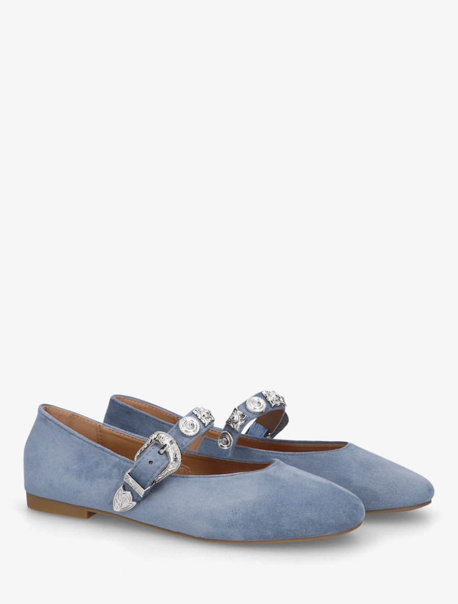Ballerines en suédine à bride cloutée - Bleu - 4