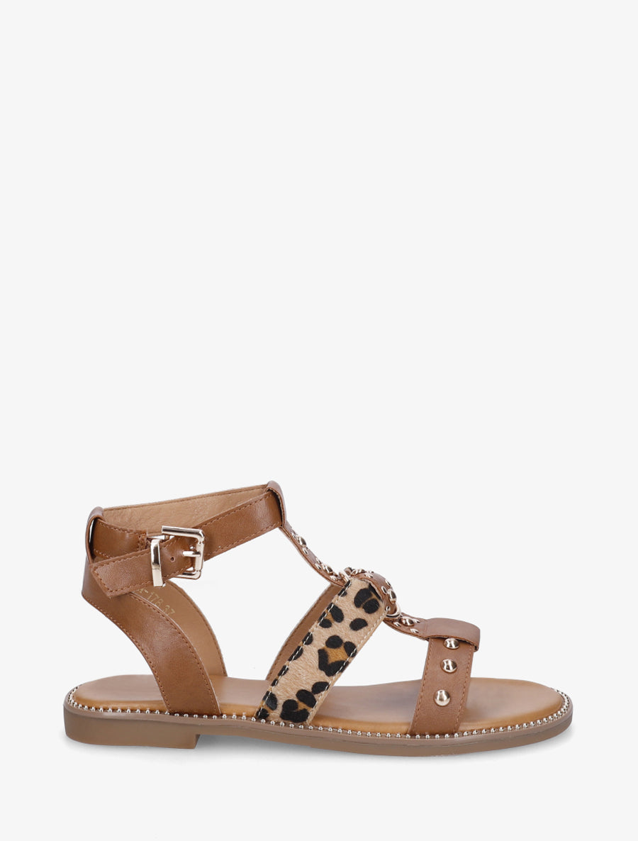 Nu-pieds cloutés en simili - Camel - 1