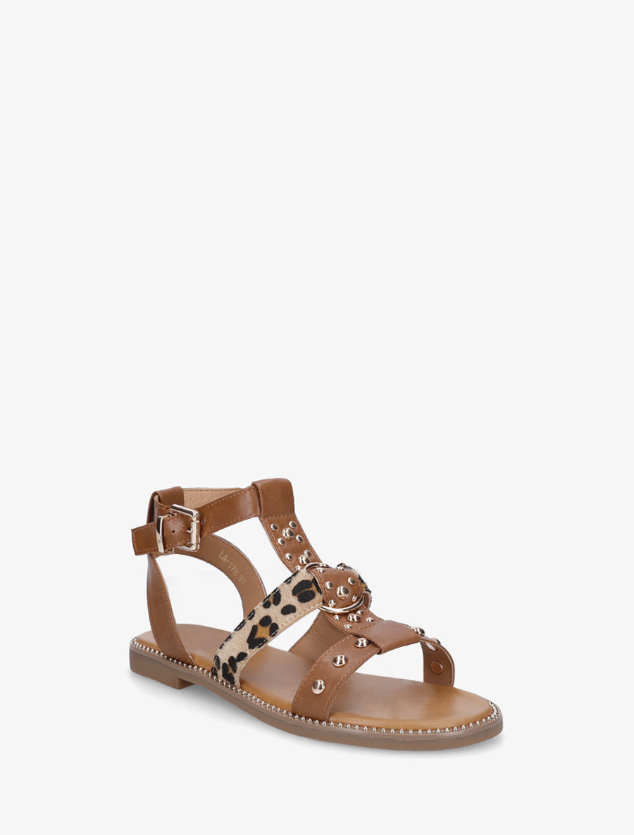 Nu-pieds cloutés en simili - Camel - 2
