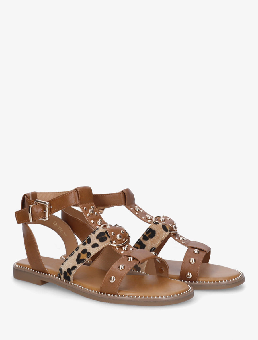 Nu-pieds cloutés en simili - Camel - 4