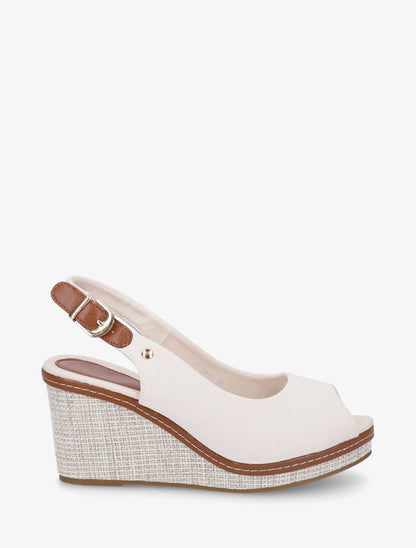Sandales compensées peep toe en tissu - Écru - 1