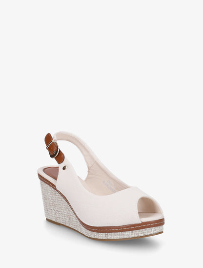 Sandales compensées peep toe en tissu - Écru - 2