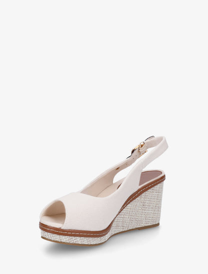 Sandales compensées peep toe en tissu - Écru - 3