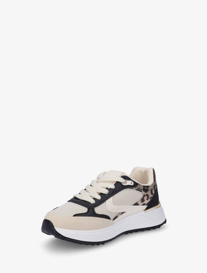 Baskets bi-matière imprimé léopard - Noir/beige - 3