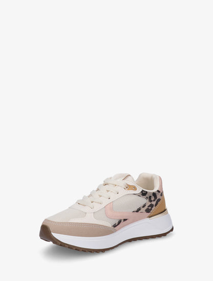 Baskets bi-matière imprimé léopard - Rose/beige - 3