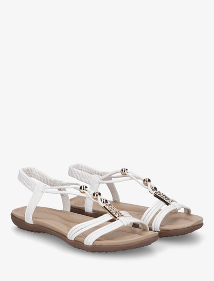 Sandales élastiquées et empiècement métal - Blanc - 4