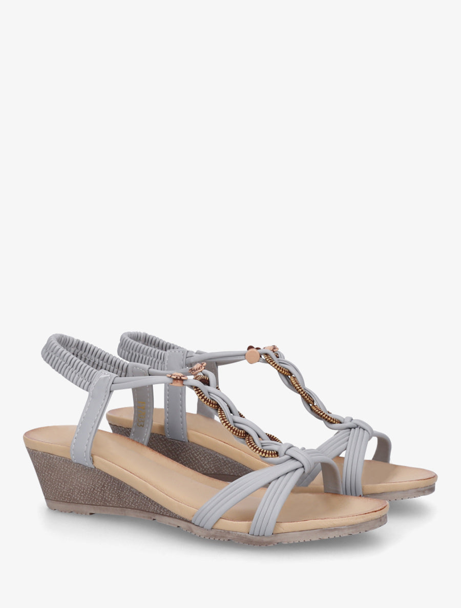 Sandales compensées à anneaux - Gris clair - 4