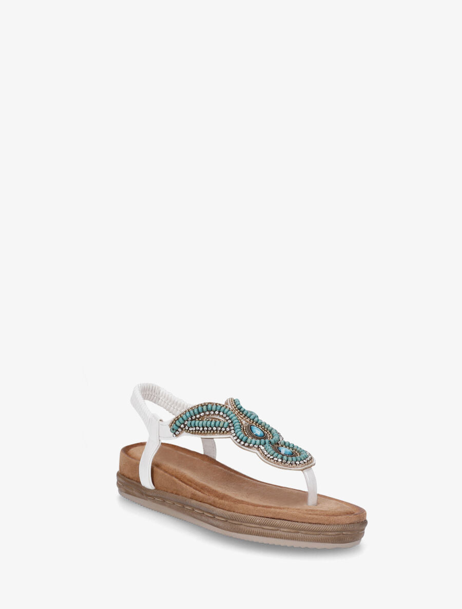 Nu-pieds à entredoigt et empiècement strass et perles - Blanc - 2