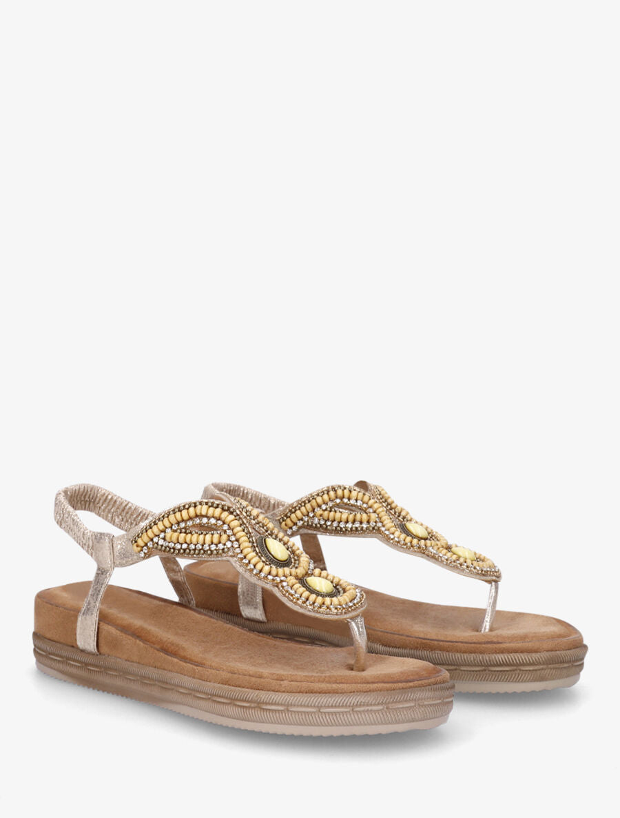 Nu-pieds à entredoigt et empiècement strass et perles - Doré rose - 4