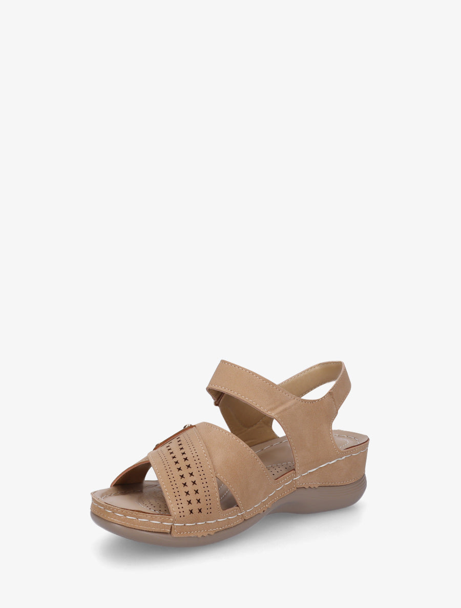 Sandales croisées à scratch - Camel - 3