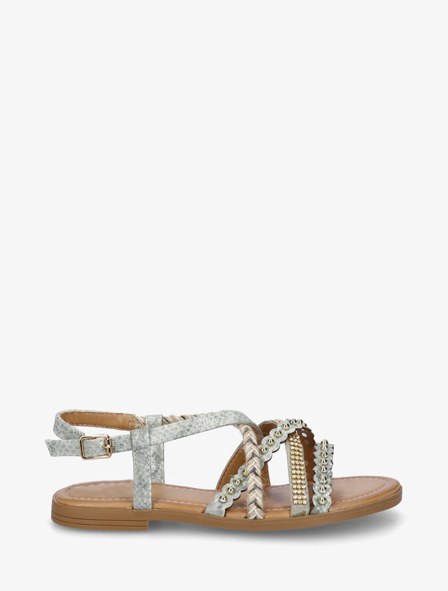 Nu-pieds python à clous et strass - Vert clair - 1