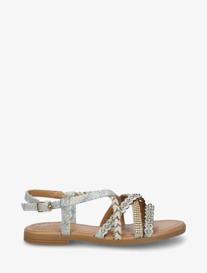 Nu-pieds python à clous et strass - Vert clair - 1