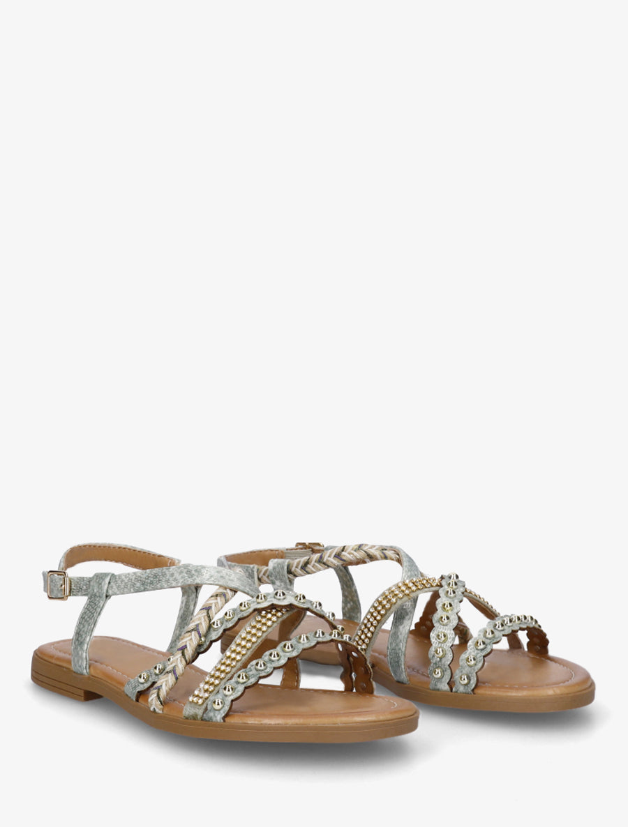 Nu-pieds python à clous et strass - Vert clair - 4