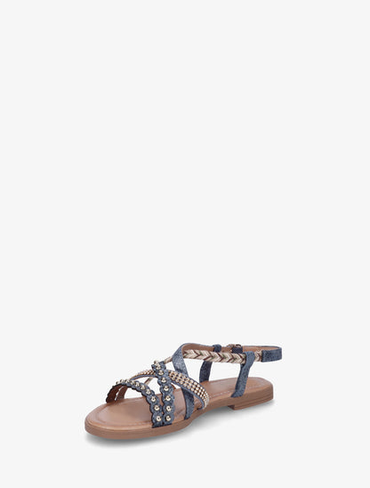 Nu-pieds python à clous et strass - Bleu foncé - 3
