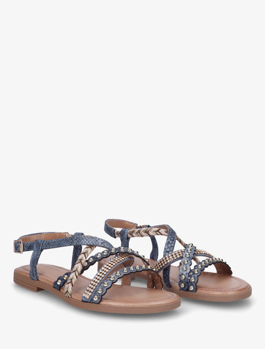 Nu-pieds python à clous et strass - Bleu foncé - 4