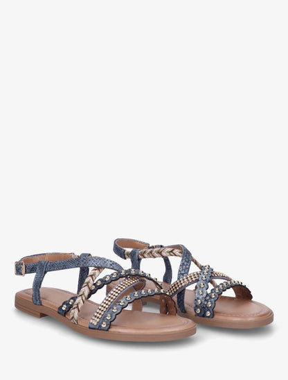 Nu-pieds python à clous et strass - Bleu foncé - 4