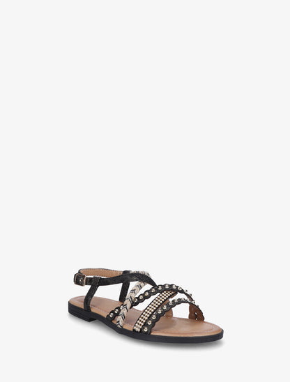 Nu-pieds python à clous et strass - Noir - 2