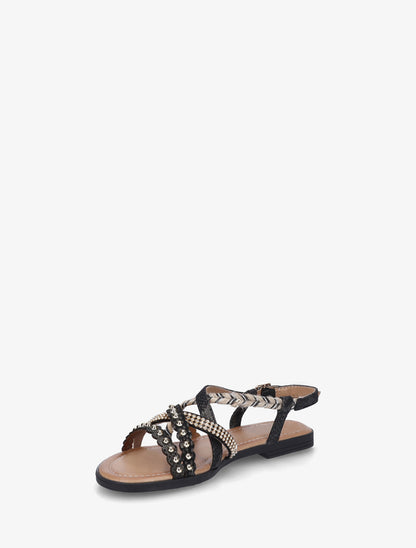 Nu-pieds python à clous et strass - Noir - 3