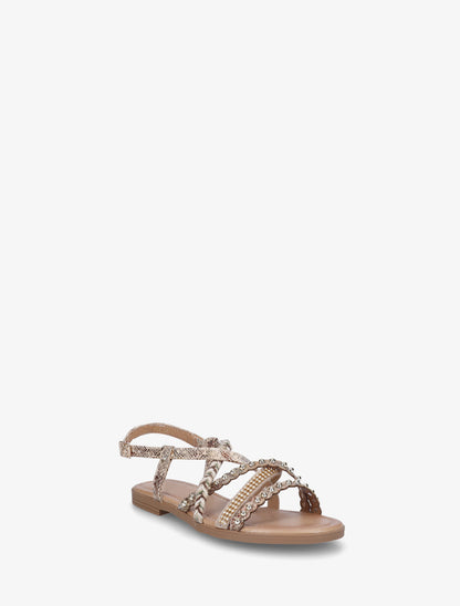 Nu-pieds python à clous et strass - Beige - 2