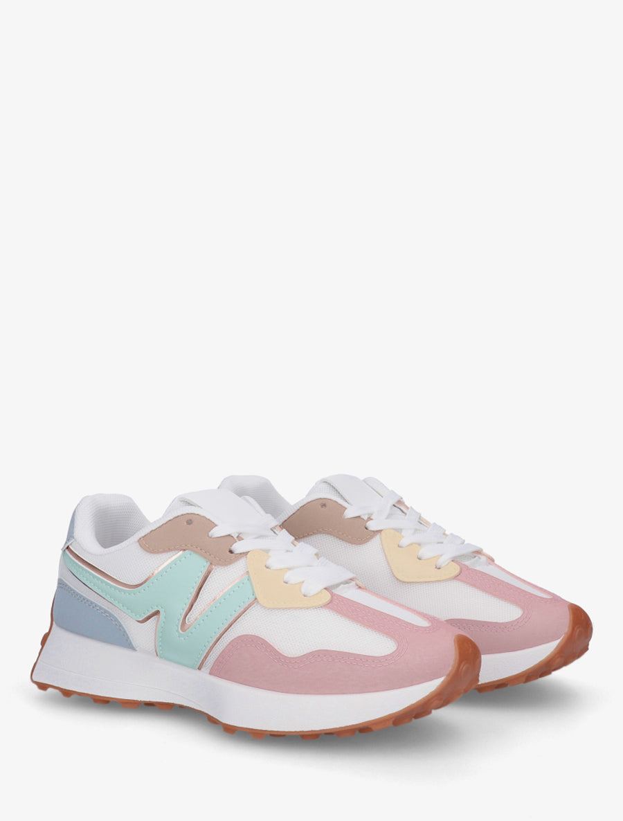 Baskets à empiècement en toile et effet nubuck - Rose - 4