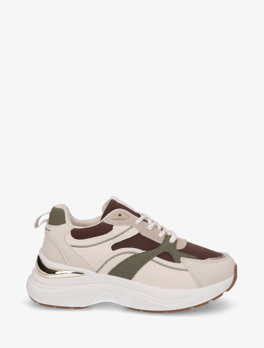 Baskets à empiècement métallique au talon - Beige - 1