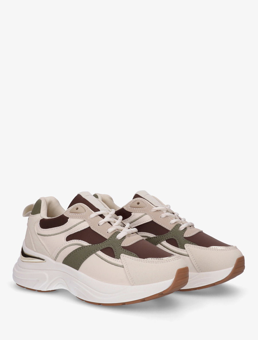 Baskets à empiècement métallique au talon - Beige - 4