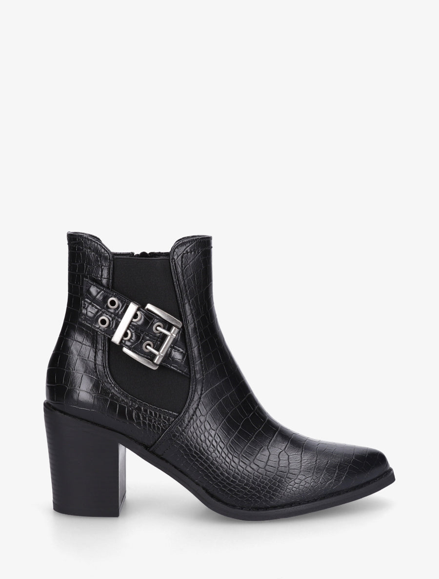 Bottines croco à boucle et bouts pointus - Noir - 1