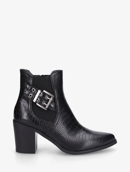 Bottines croco à boucle et bouts pointus - Noir - 1