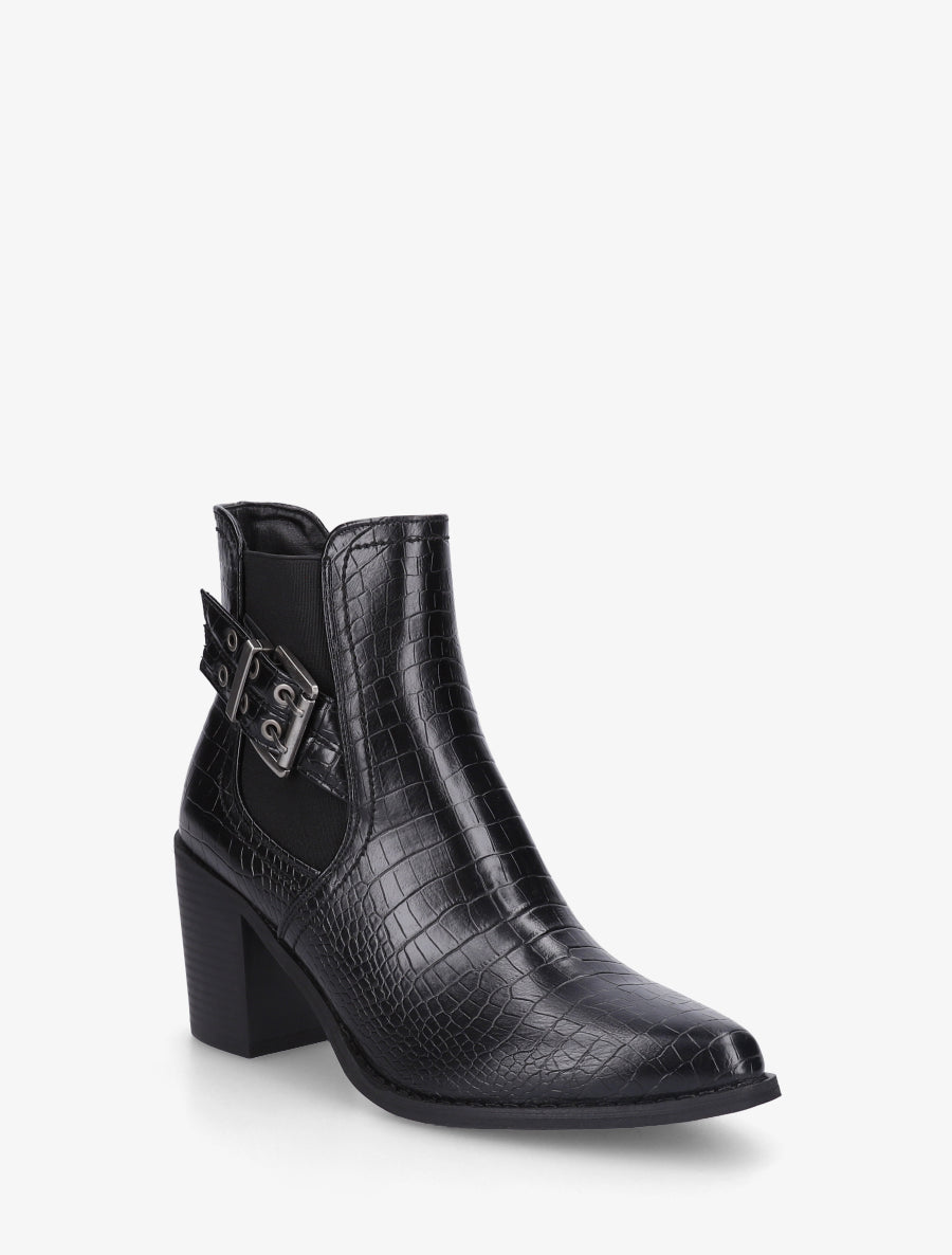 Bottines croco à boucle et bouts pointus - Noir - 2