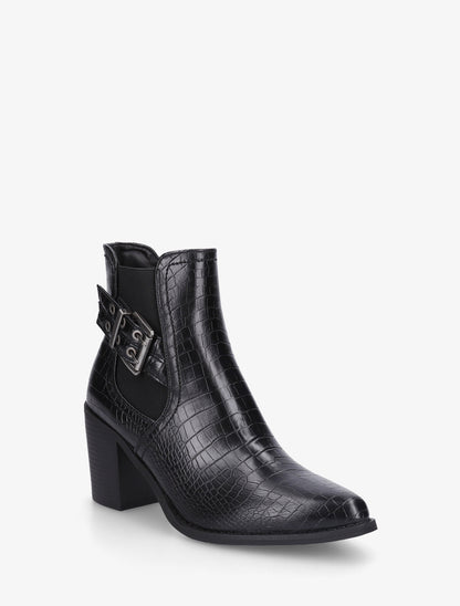 Bottines croco à boucle et bouts pointus - Noir - 2