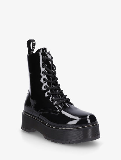 Boots style rangers en simili vernis - Noir - 2