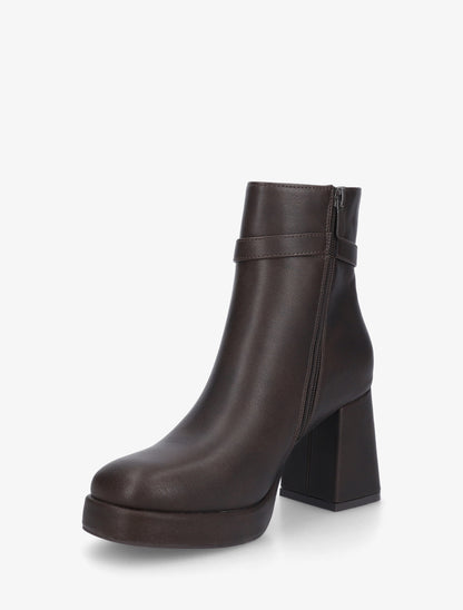Bottines à plateforme et sangle - Marron - 3