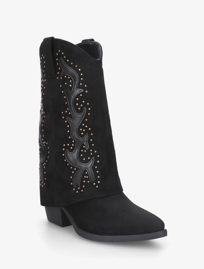 Bottes cloutées style santiag en suédine - Noir - 2